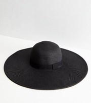 New Look Black Straw Effect Oversized Floppy Hat